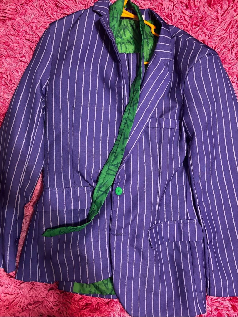 Joker Costume Purple Pinstripe Men's Blazer with Green Lining